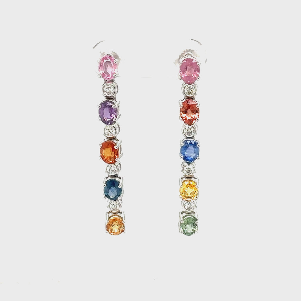 18K White Gold Multi-Color Sapphire and Diamond Earrings
