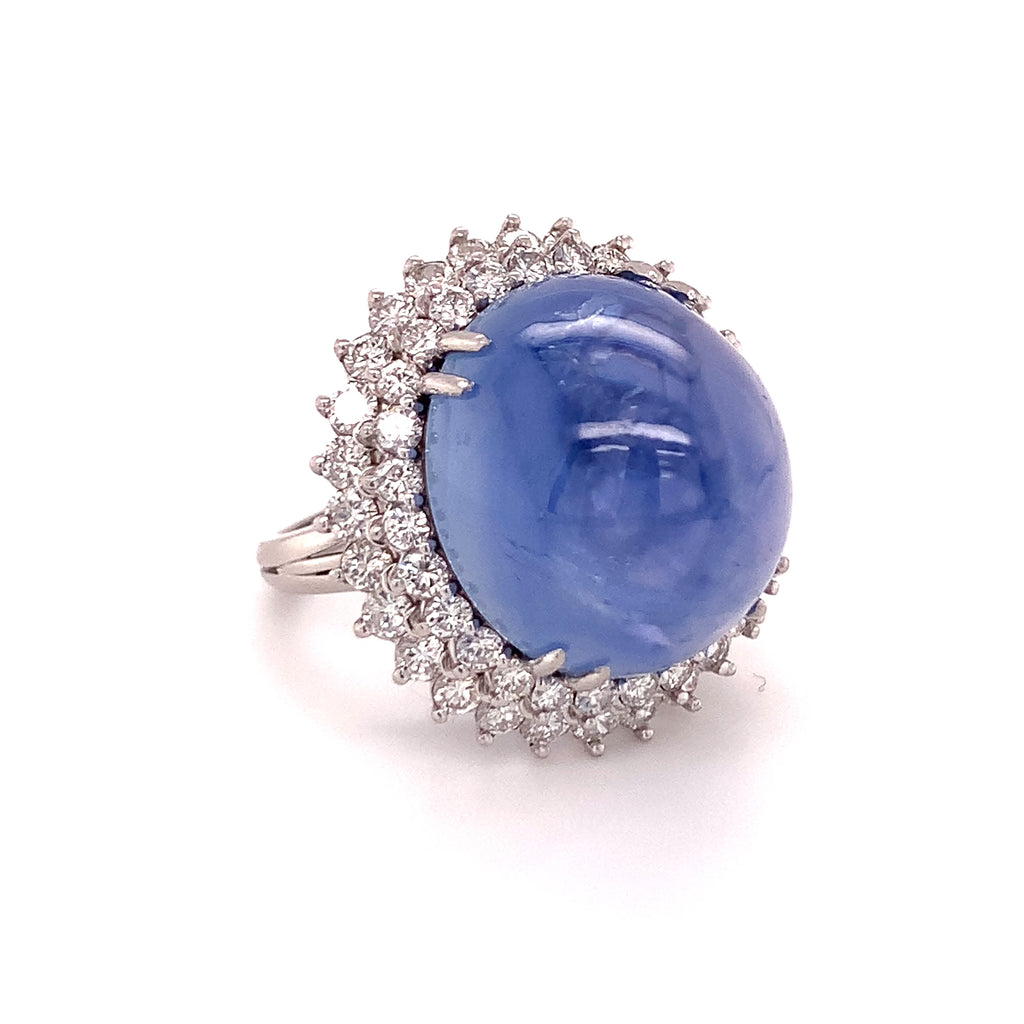 Mid-Century Star Sapphire and Diamond Platinum Ring, circa 1950s