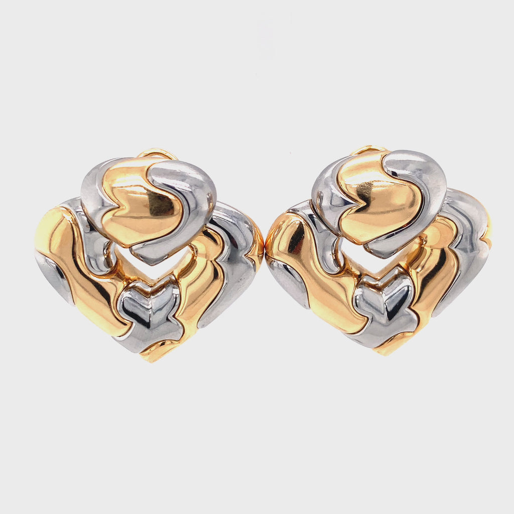 Heart Shape Earrings in 18k Gold and Steel by Marina B, circa 1980s