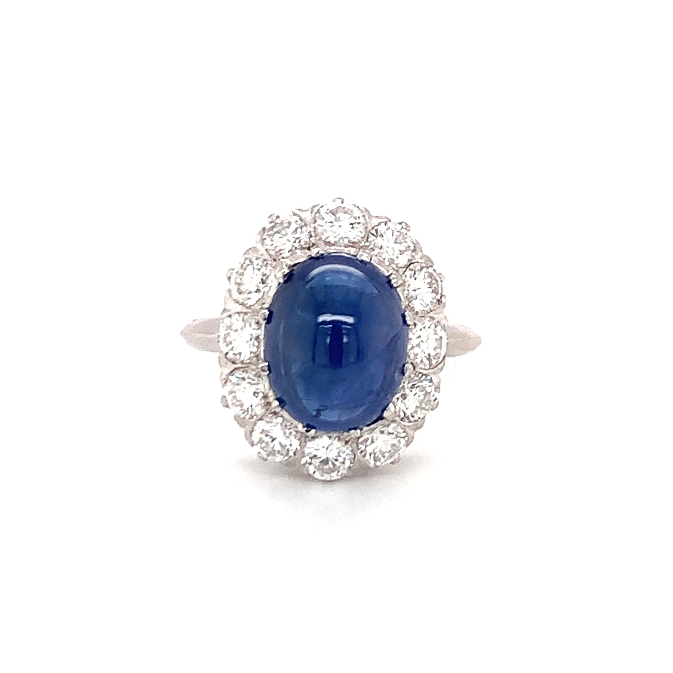 Mid-Century Sapphire and Diamond Platinum and 18K White Gold Ring, circa 1950s