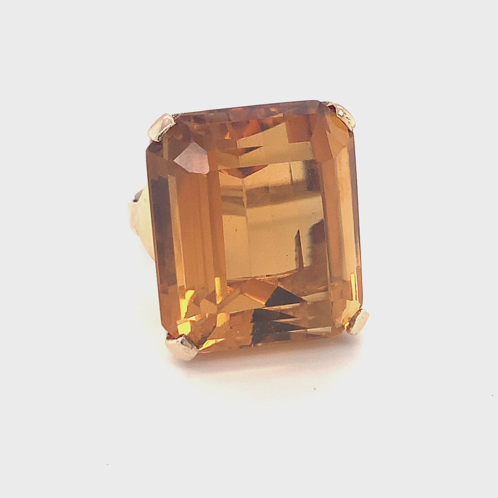 Retro Citrine 14K Rose Gold Ring, 1940s