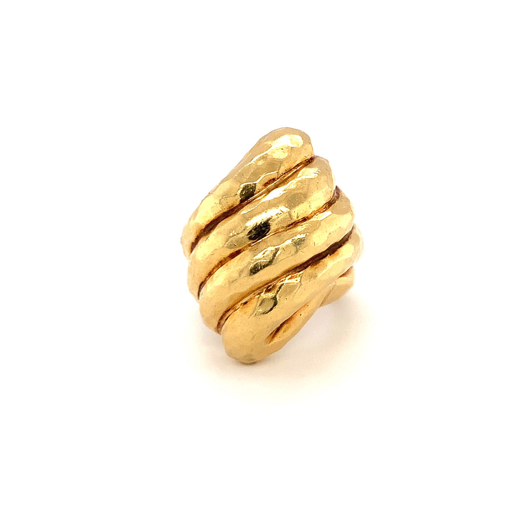 Hammered Finish 18K Yellow Gold Ring