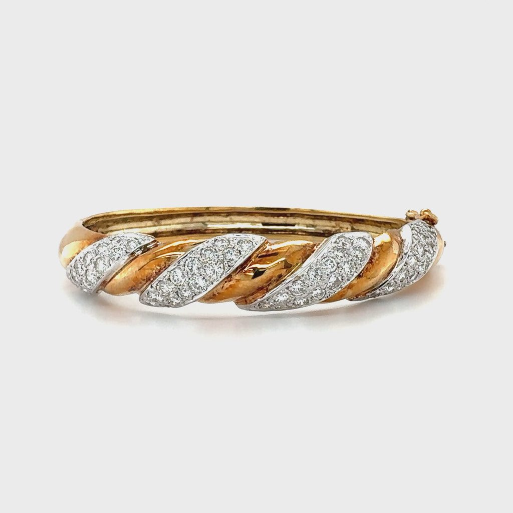 14K Yellow and White Gold Diamond Bangle Bracelet