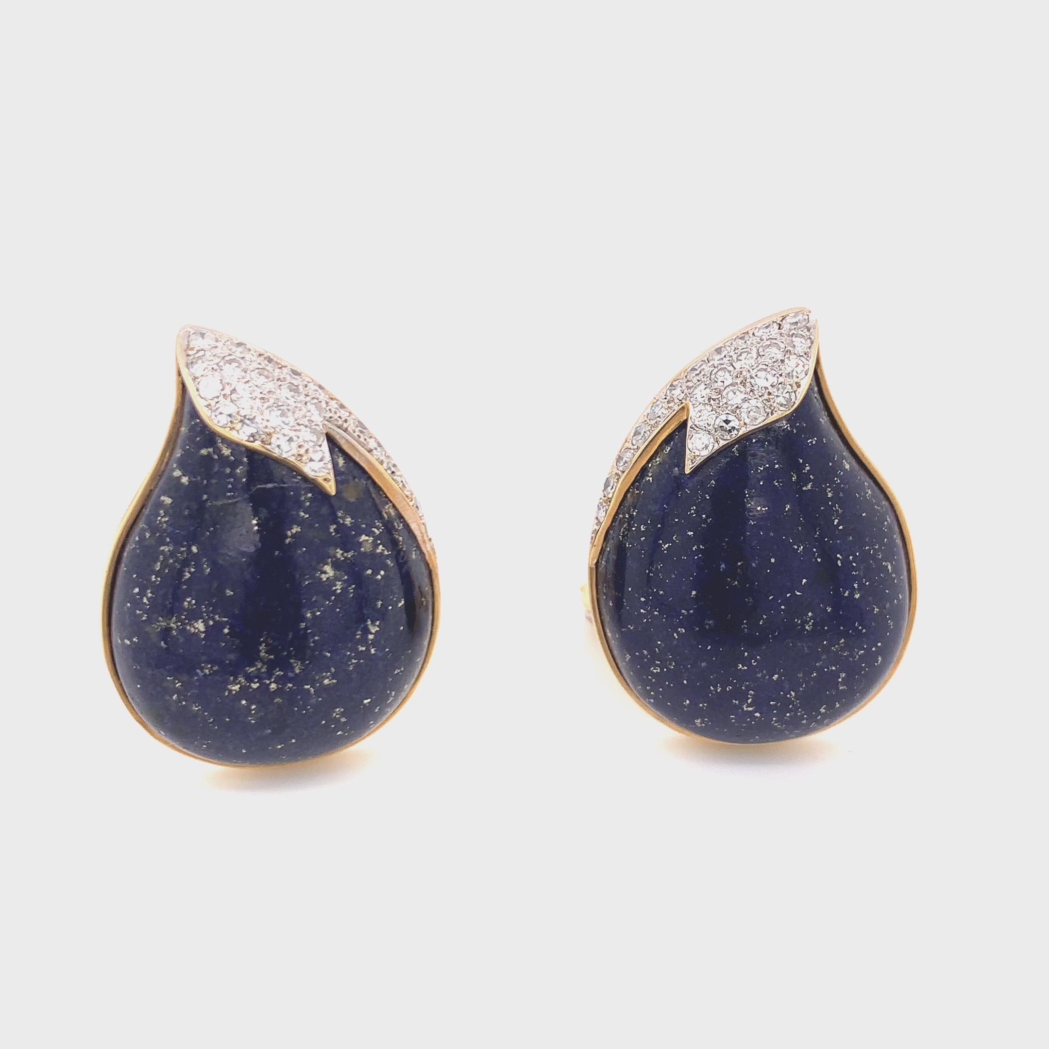 Lapis Lazuli and Diamond 18k Yellow Gold Earrings, circa 1970s