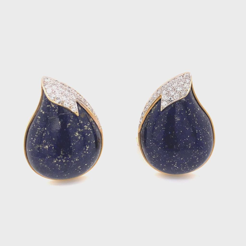 Lapis Lazuli and Diamond 18k Yellow Gold Earrings, circa 1970s