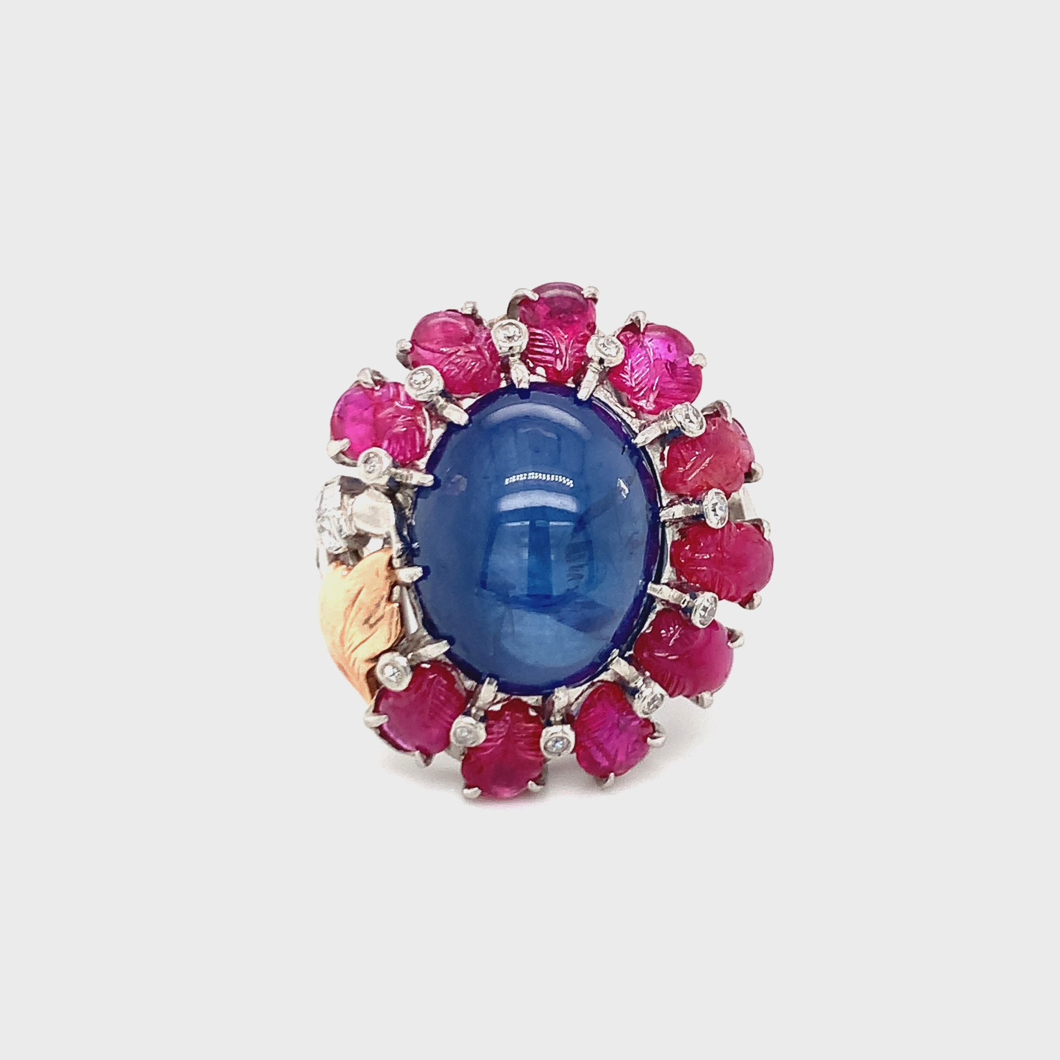 Mid-Century Sapphire, Ruby and Diamond Platinum Ring
