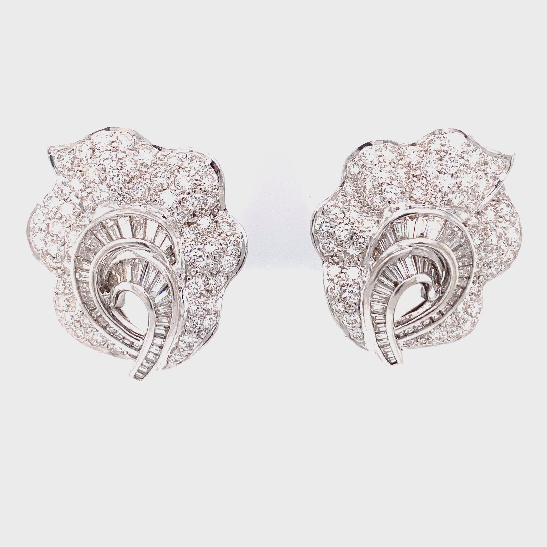 Mid-Century Pave Diamond 18k White Gold Earrings, circa 1950s