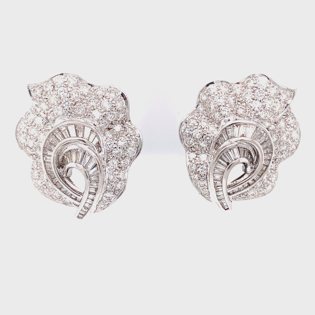 Mid-Century Pave Diamond 18k White Gold Earrings, circa 1950s
