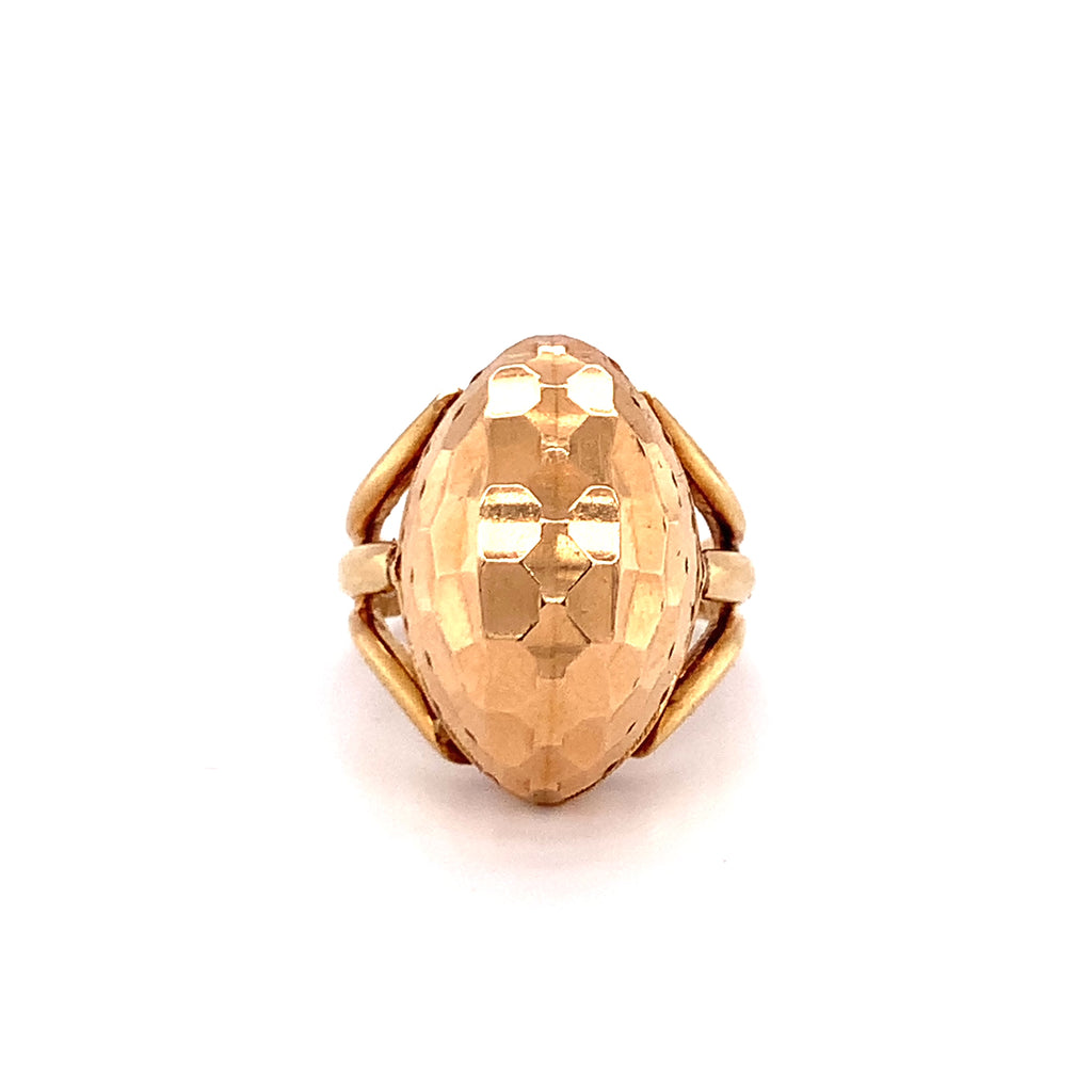 Retro Marquise-Shaped Hammered Rose Gold Ring