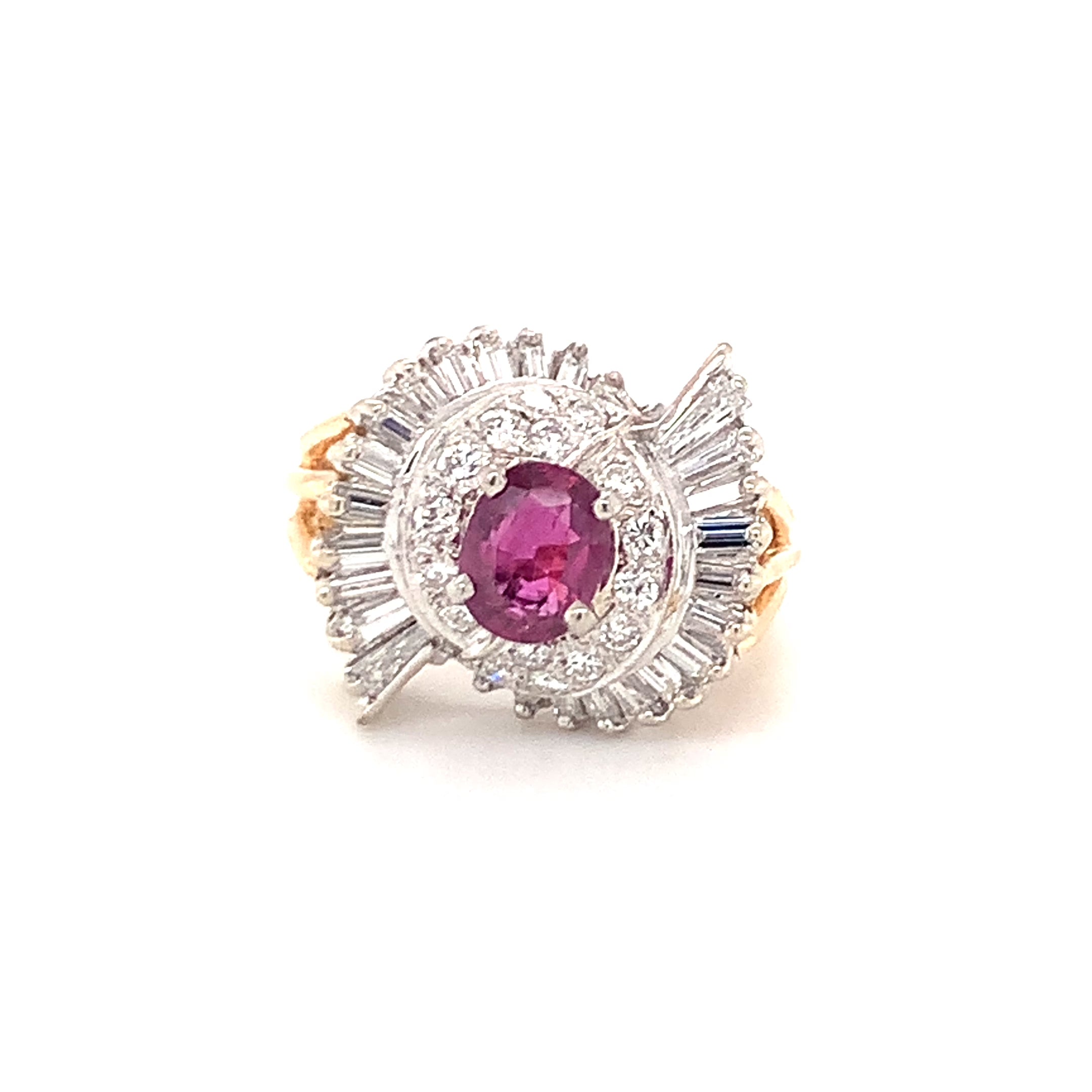 Mid-Century Ruby and Diamond Gold Ring, circa 1950s