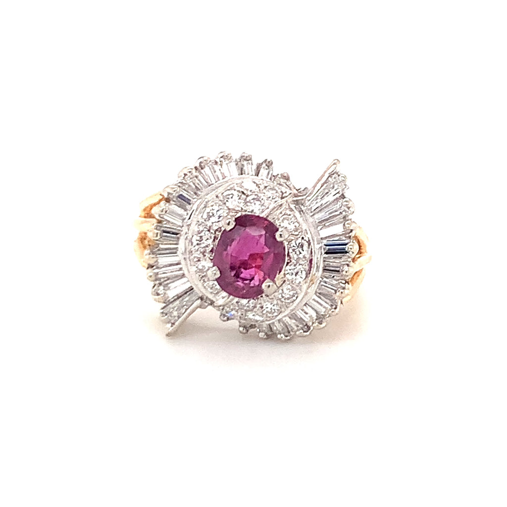 Mid-Century Ruby and Diamond Gold Ring, circa 1950s