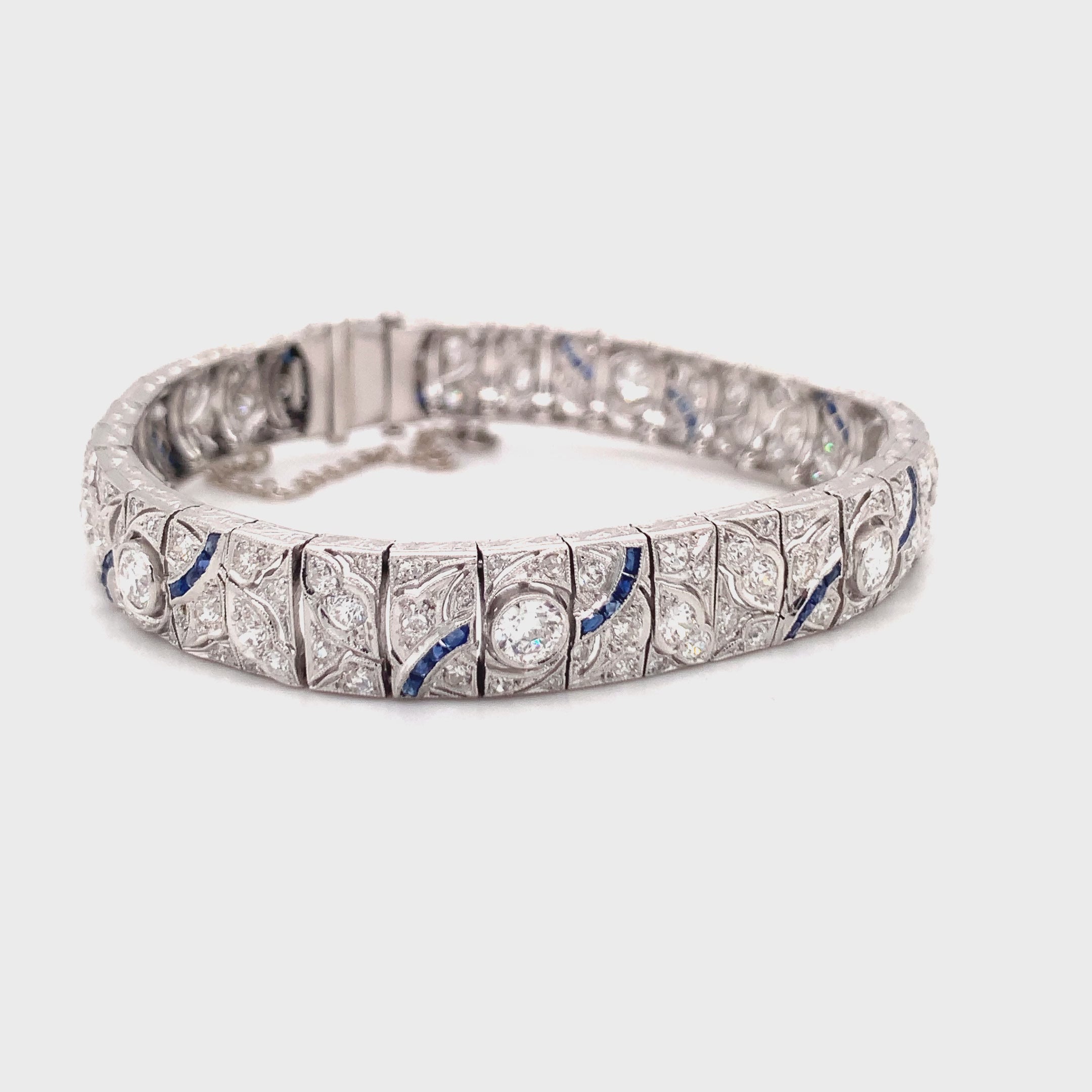 Art Deco Diamond and Sapphire Platinum Bracelet, circa 1930s