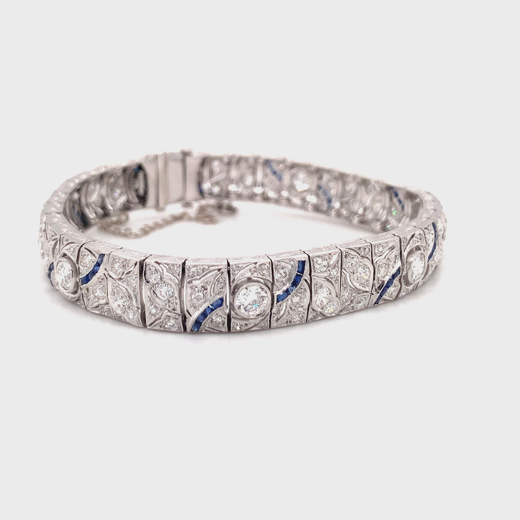 Art Deco Diamond and Sapphire Platinum Bracelet, circa 1930s