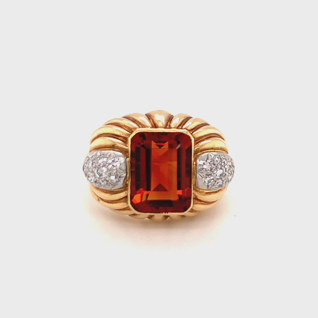Madeira Citrine Ring in 18K Yellow Gold, circa 1940s
