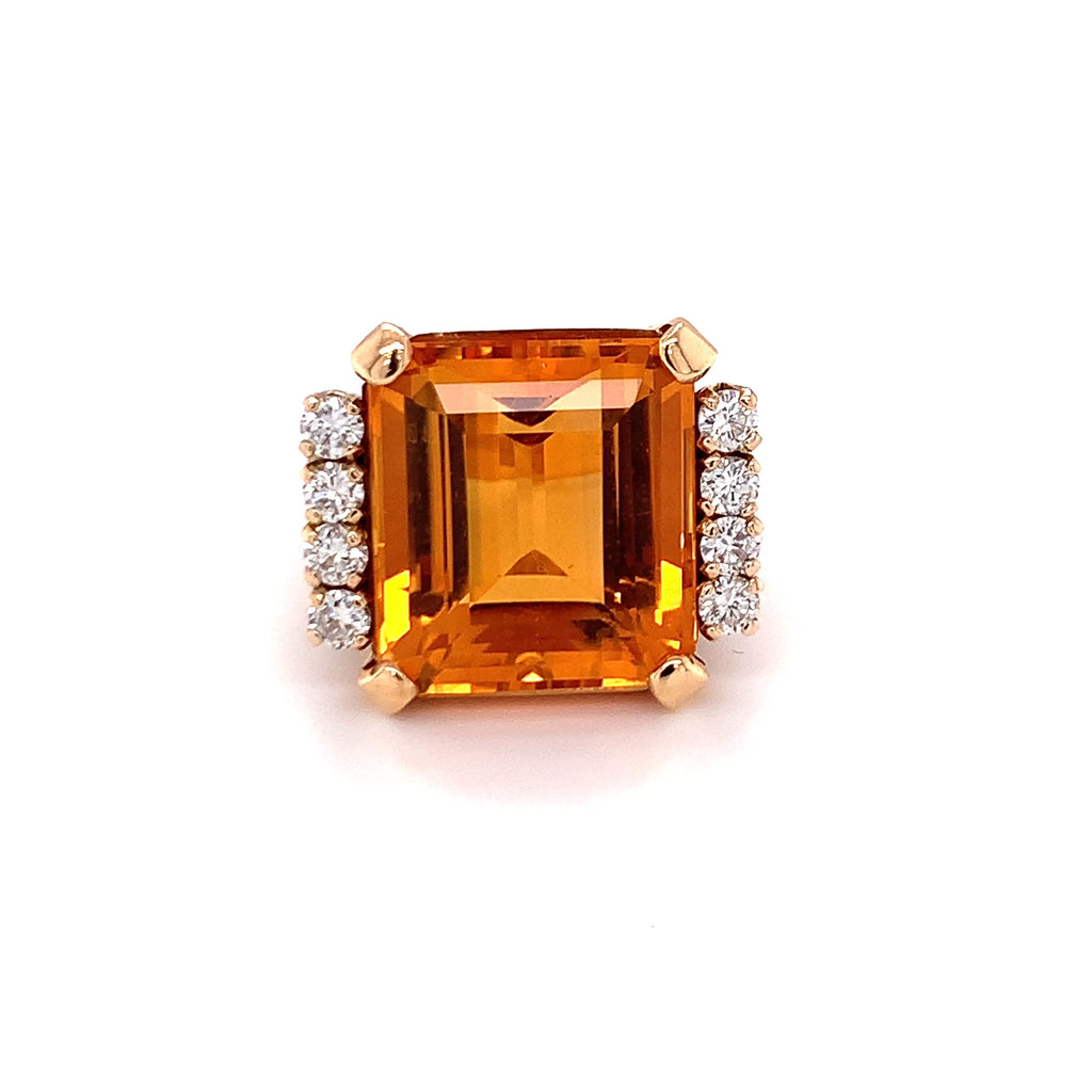 Citrine and Diamond Ring in 18K Yellow Gold, circa 1960s
