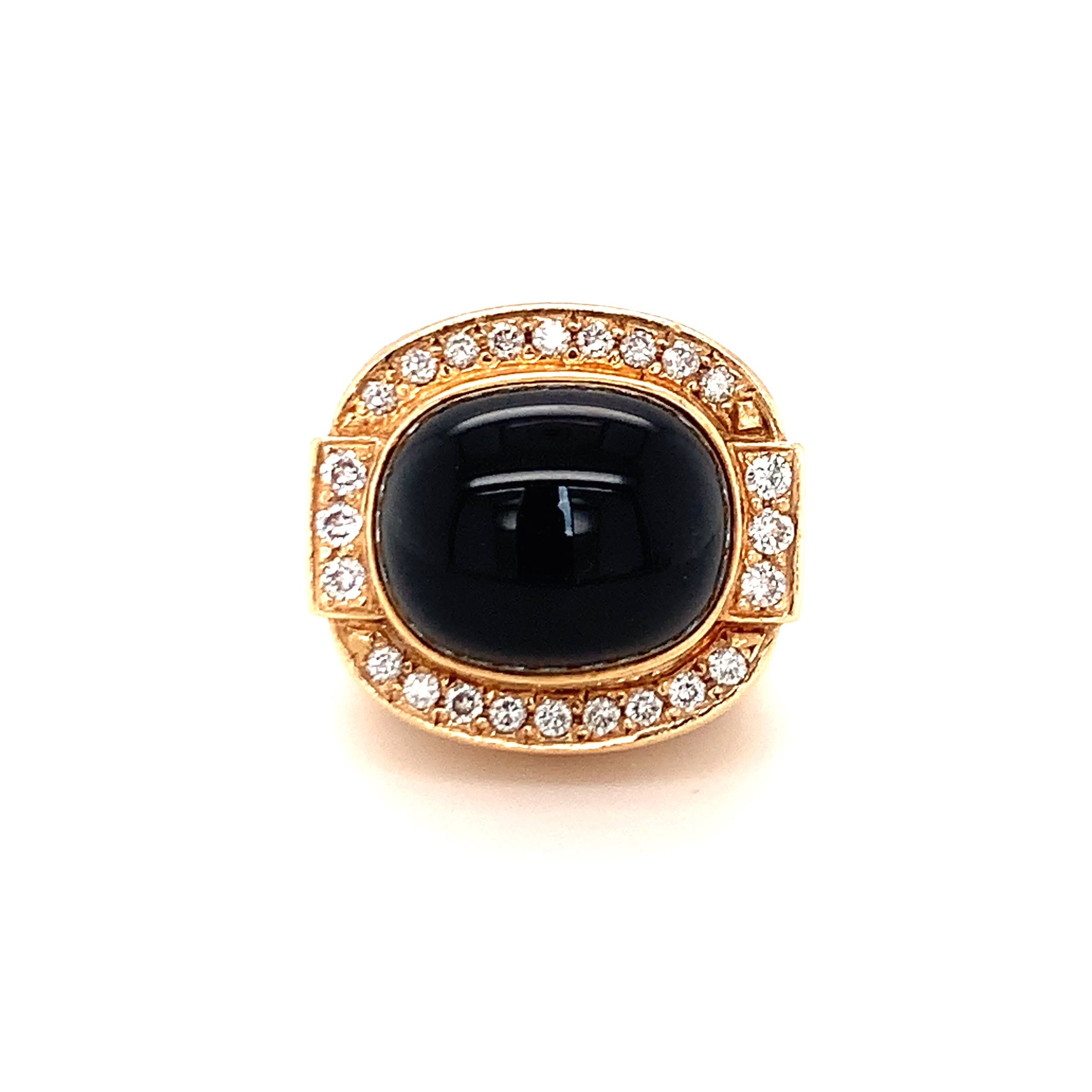 Black Onyx and Diamond Dome Yellow Gold Ring, circa 1970s