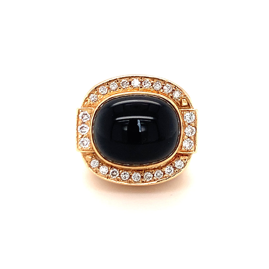 Black Onyx and Diamond Dome Yellow Gold Ring, circa 1970s