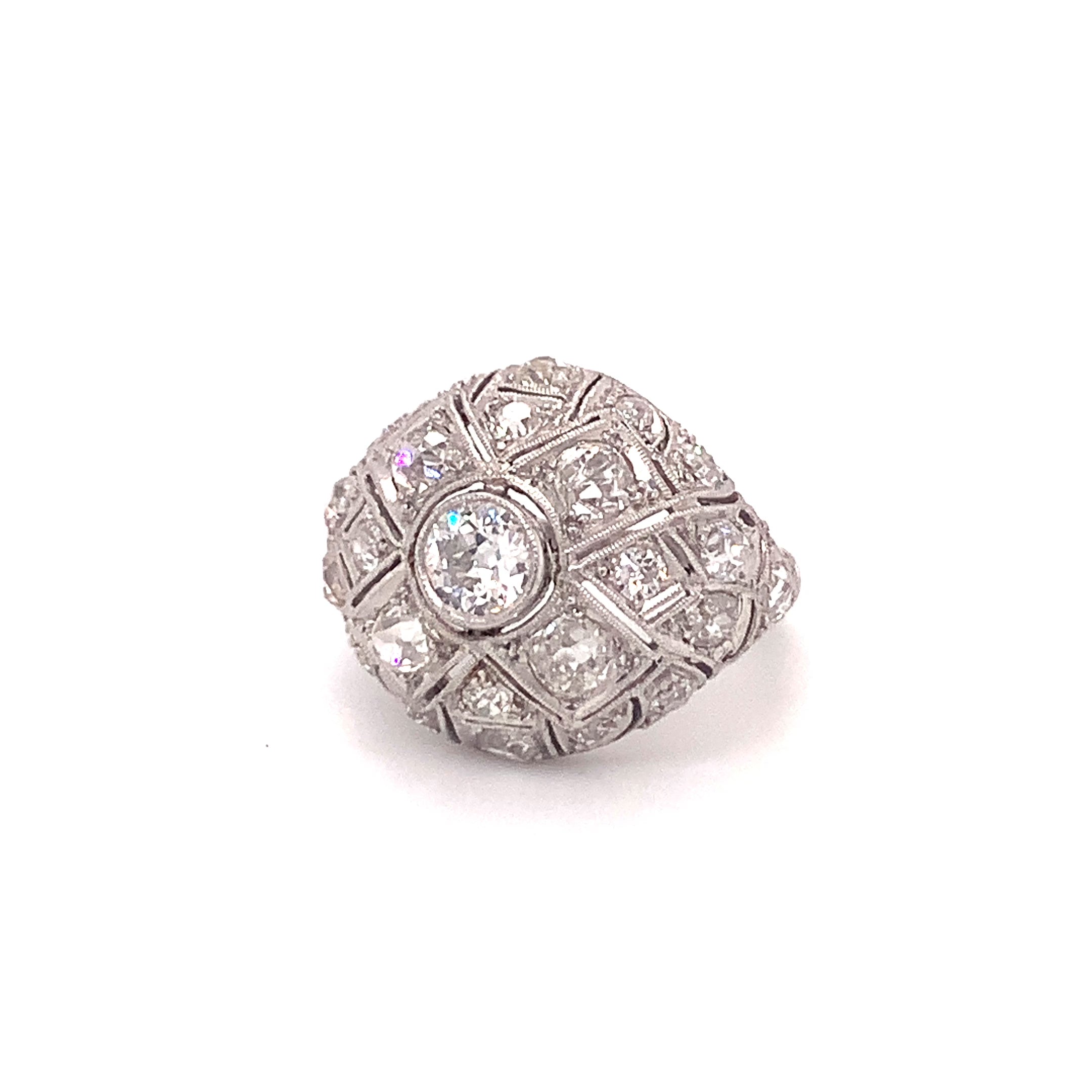 Art Deco Diamond Bombe Platinum Ring, circa 1920s