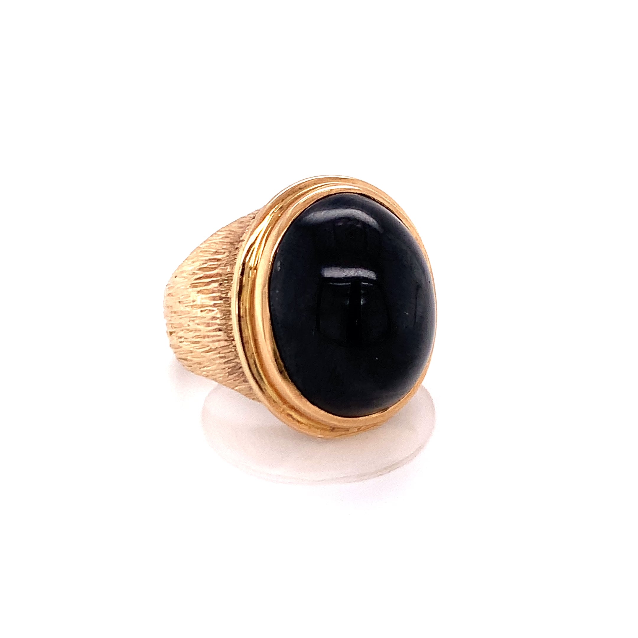 Black Sapphire 14K Yellow Gold Cocktail Ring, circa 1960s