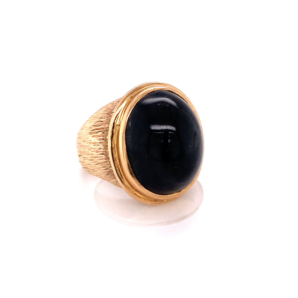 Black Sapphire 14K Yellow Gold Cocktail Ring, circa 1960s