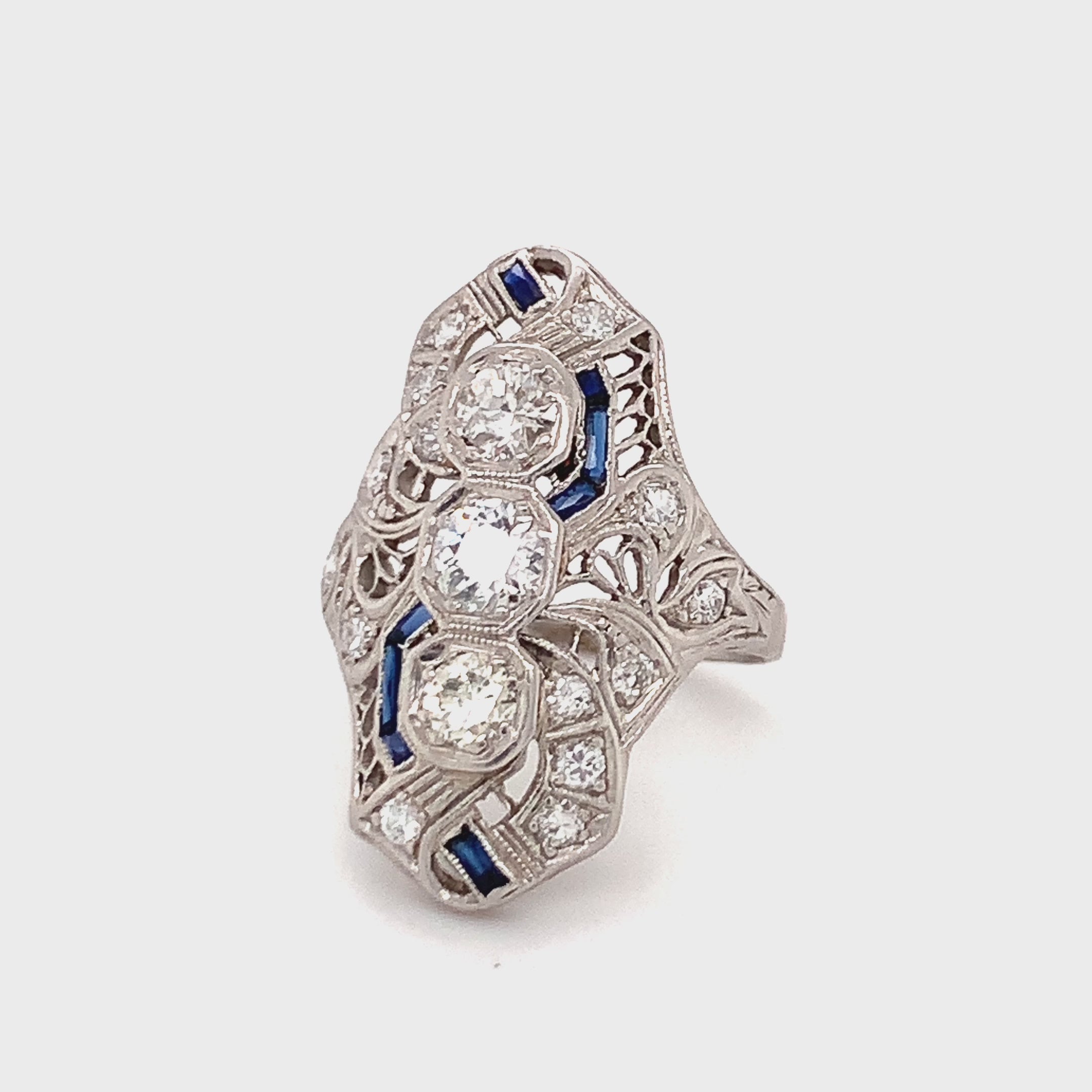 Art Deco Diamond Platinum Filigree Ring, circa 1920s