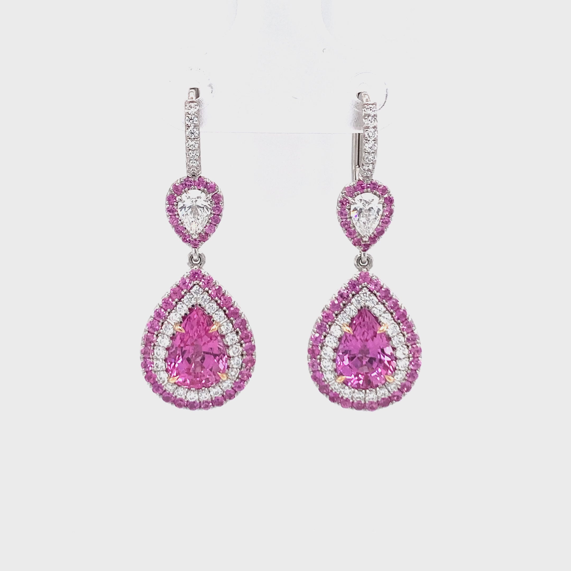 Pink Sapphire and Diamond Dangle Platinum Earrings by Omi