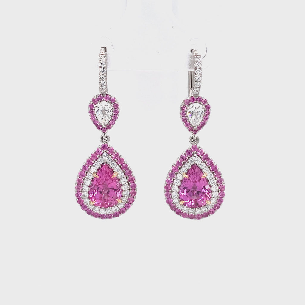 Pink Sapphire and Diamond Dangle Platinum Earrings by Omi