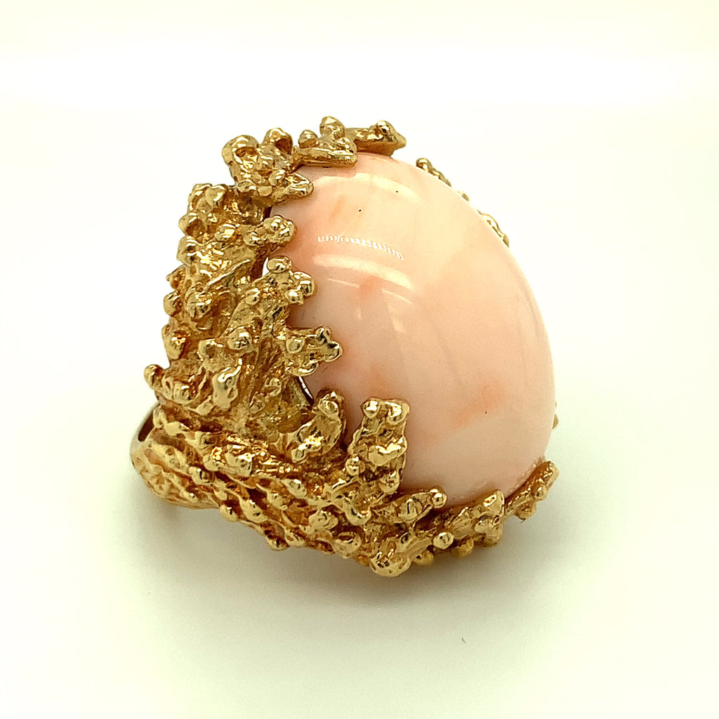 Pink Coral 18K Yellow Gold Cocktail Ring, circa 1960s