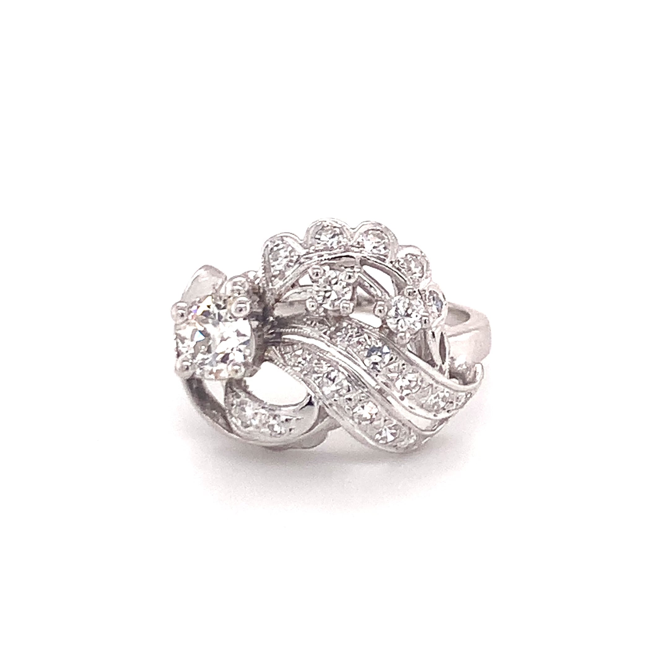 Mid-Century Diamond Cluster 14K White Gold Ring, circa 1950s