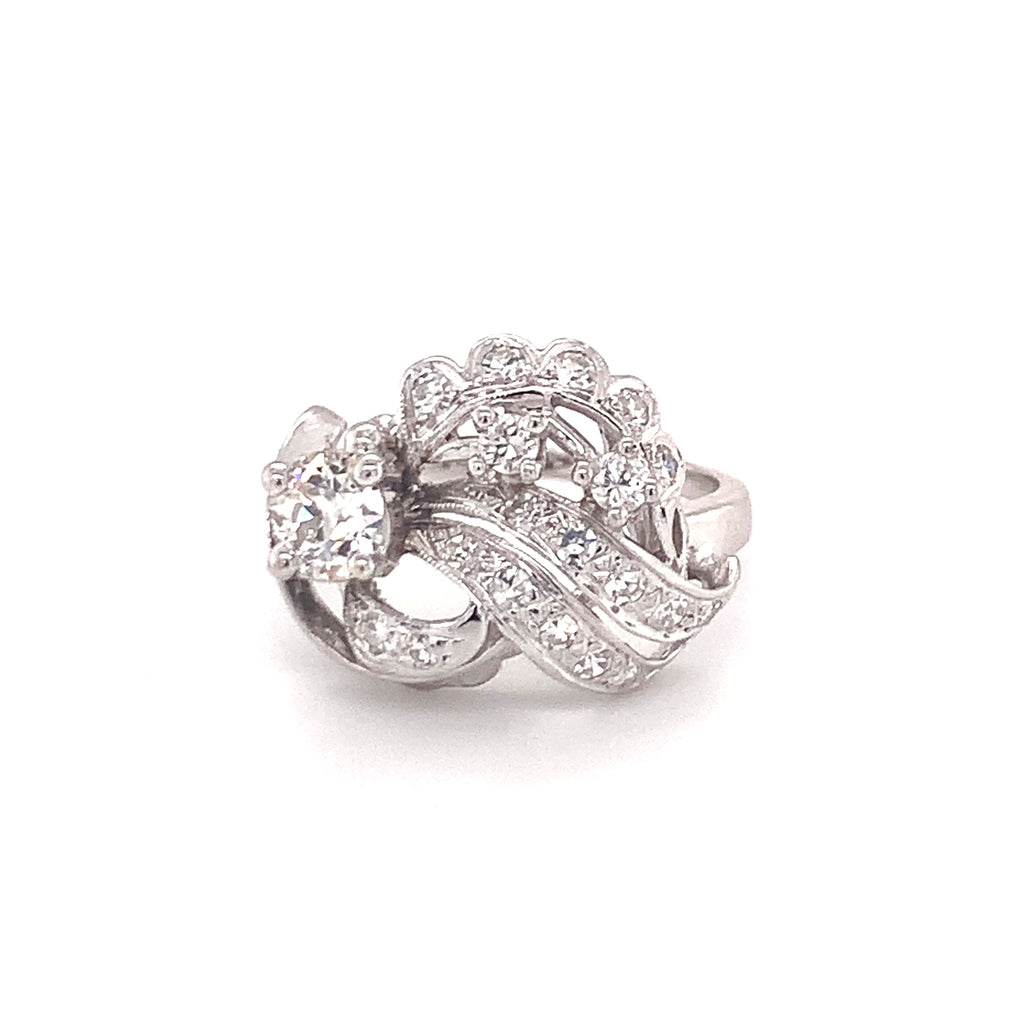 Mid-Century Diamond Cluster 14K White Gold Ring, circa 1950s