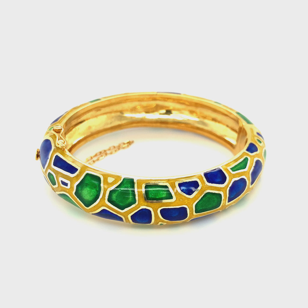 14K Yellow Gold Enamel Bangle Bracelet
