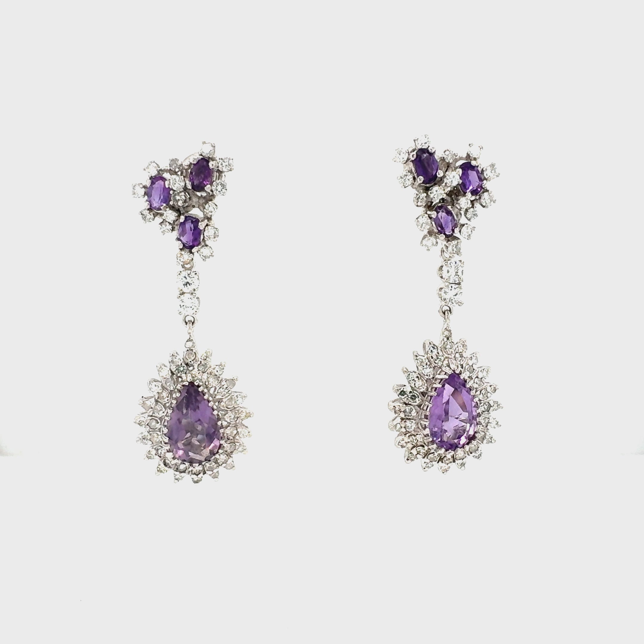 14K White Gold Amethyst and Diamond Dangle Earrings