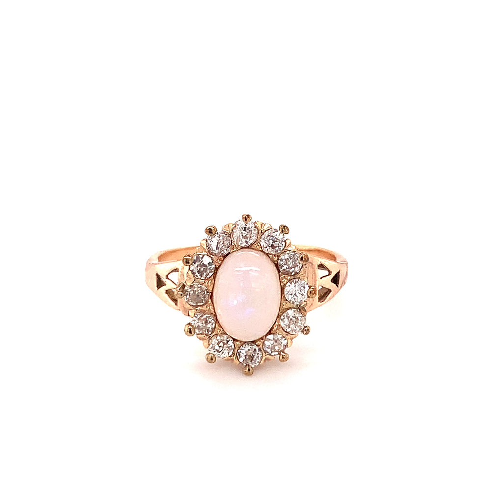 White Opal and Diamond 14K Yellow Gold Ring, circa 1960s