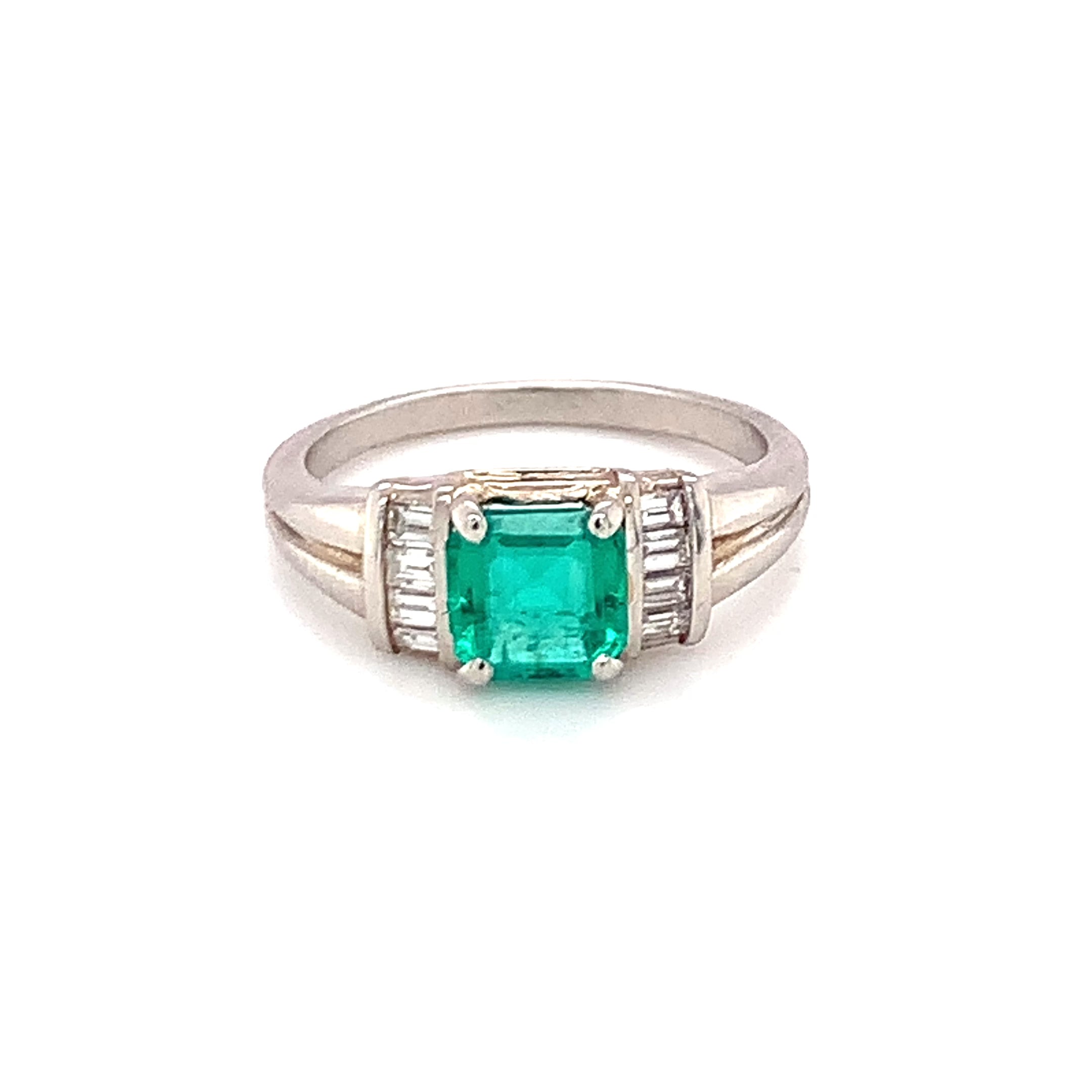 Emerald and Diamond Platinum Ring