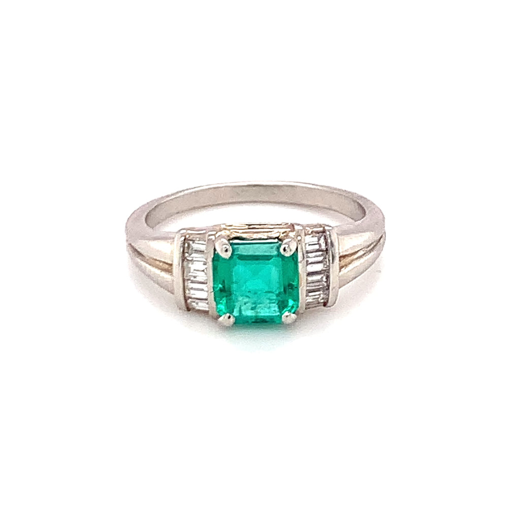 Emerald and Diamond Platinum Ring
