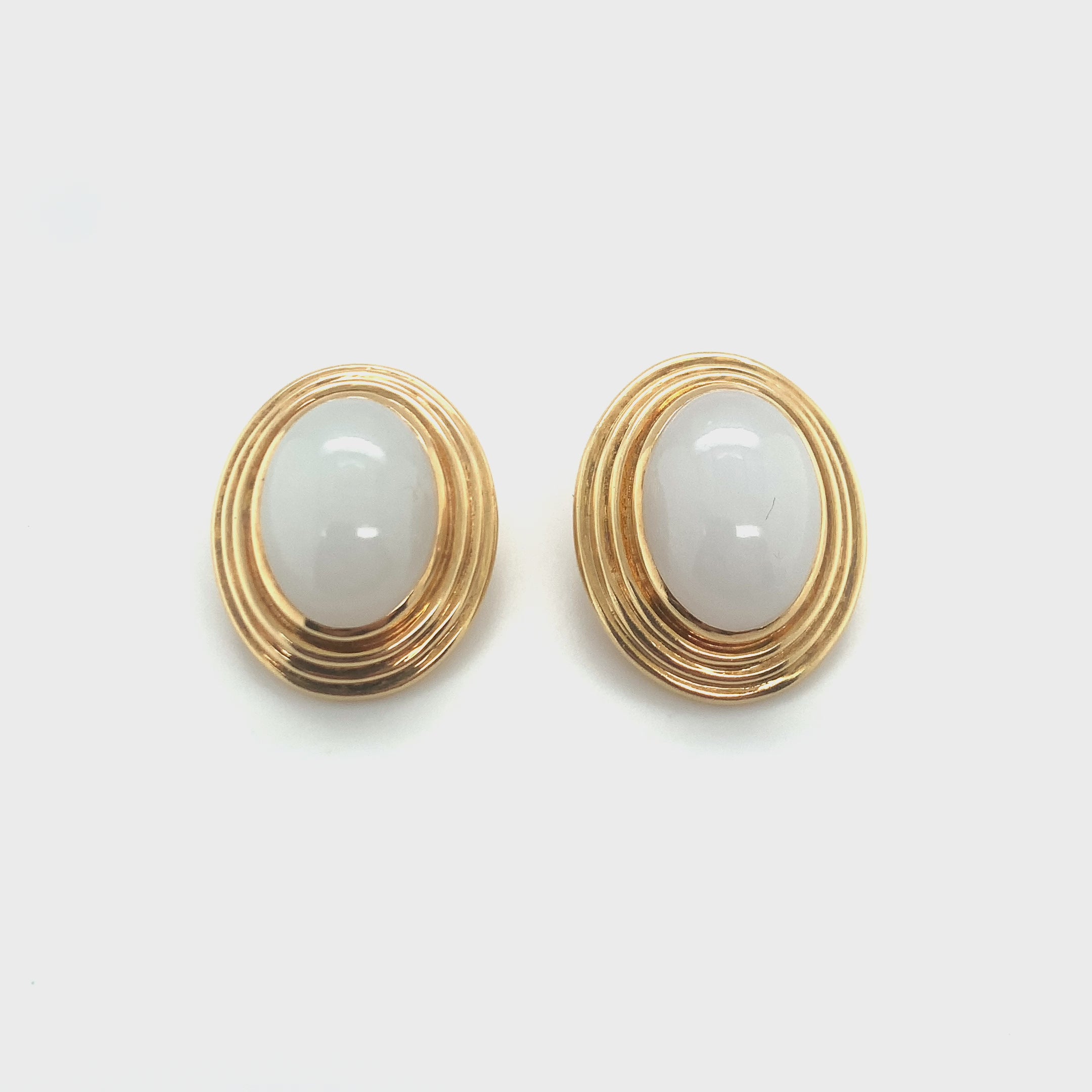 White Jadeite Jade 18K Gold Earclips by Gumps