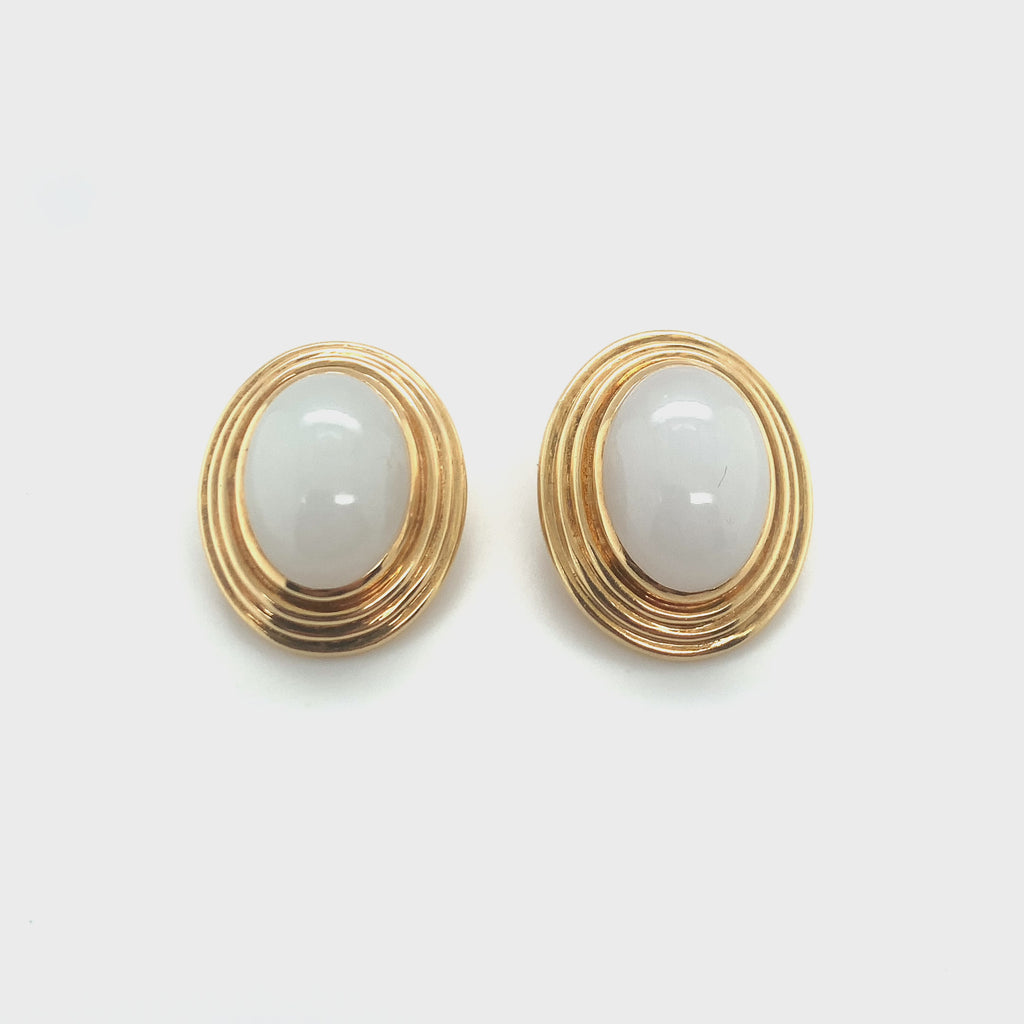 White Jadeite Jade 18K Gold Earclips by Gumps