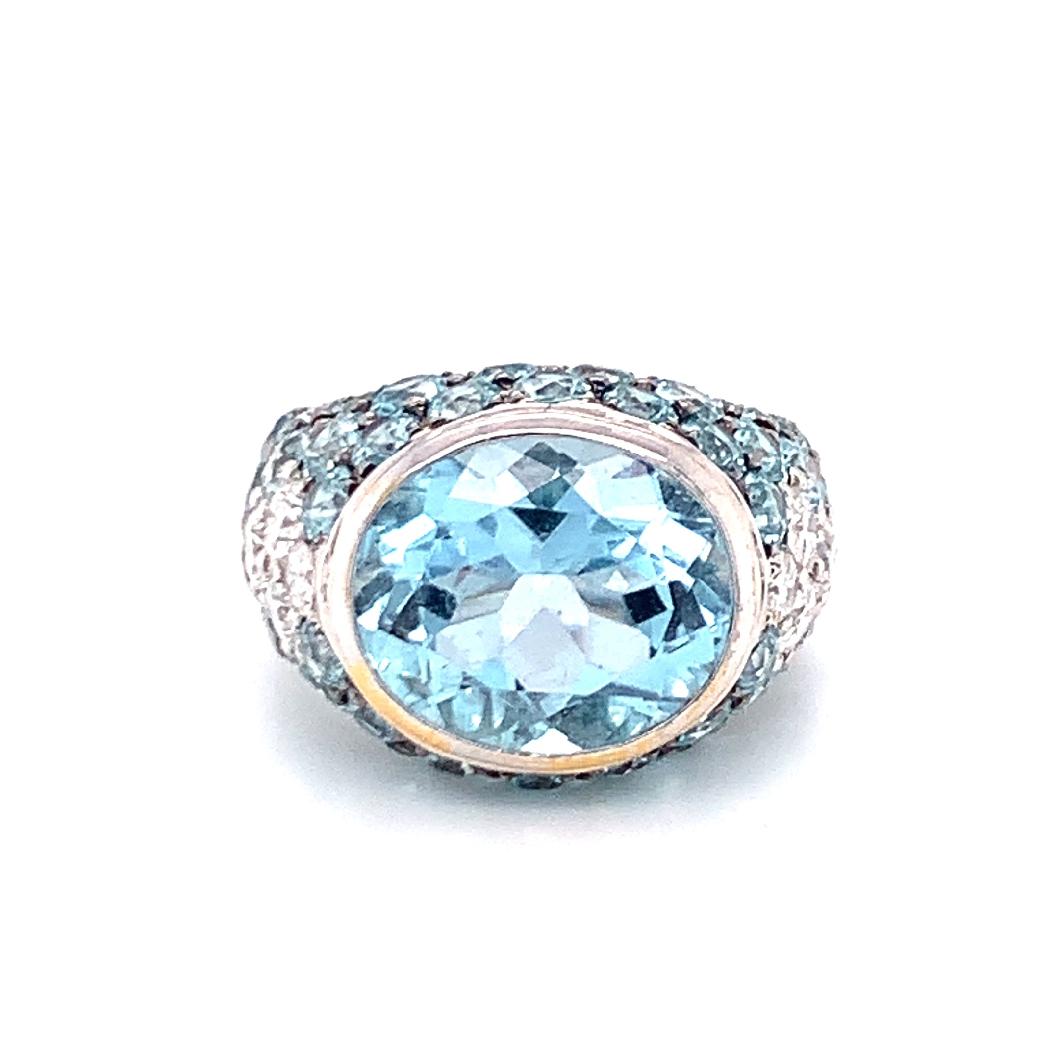 Aquamarine, Blue Zircon and Diamond 18K White Gold Ring, circa 1970s