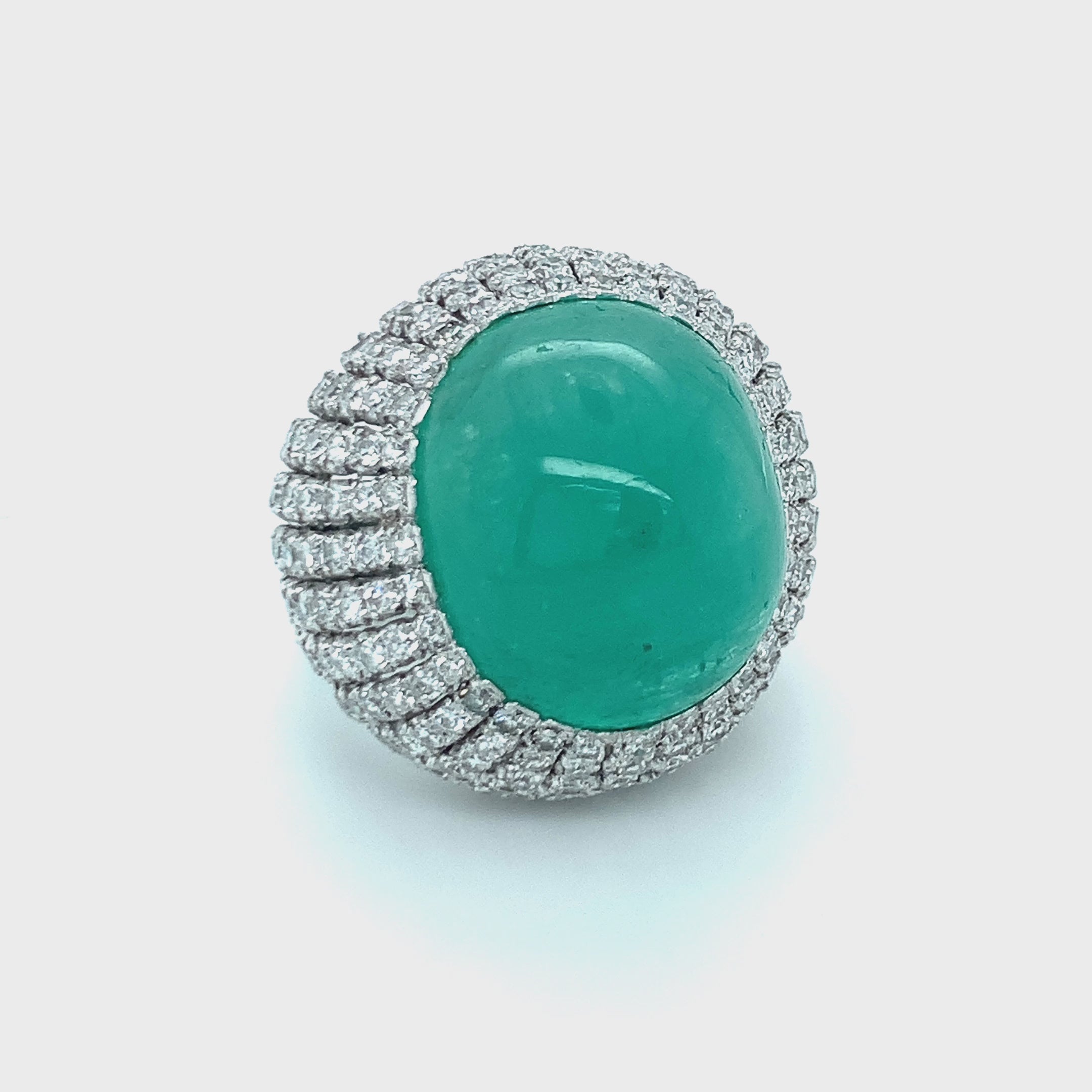 Mid-Century Emerald and Diamond 14K White Gold Ring