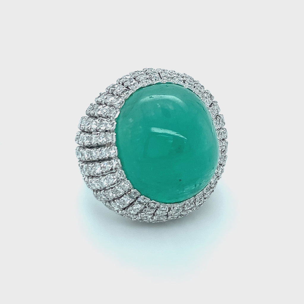 Mid-Century Emerald and Diamond 14K White Gold Ring