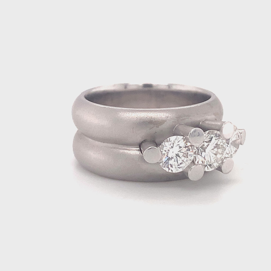 Three-Stone Diamond 14k White Gold Ring, circa 1980s
