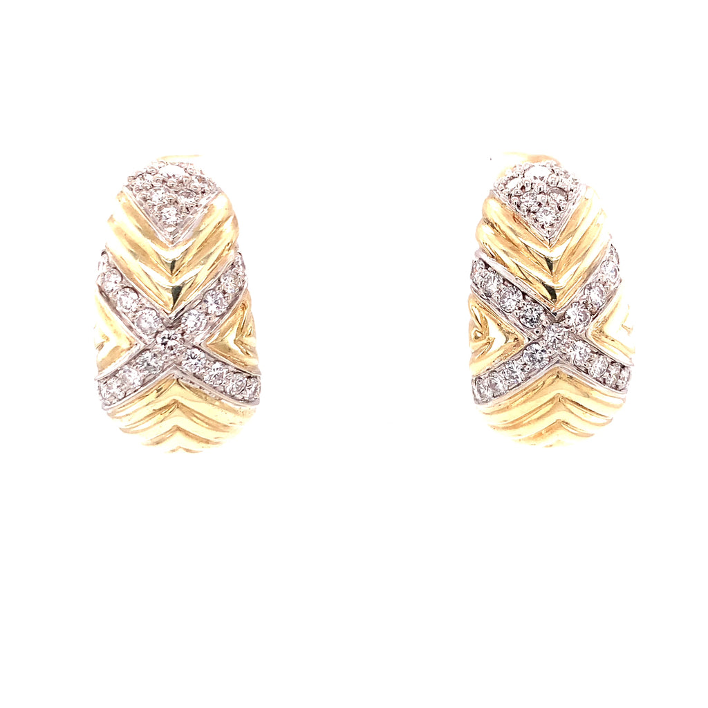 Half-Hoop Diamond 14k Yellow Gold Earrings, circa 1970s
