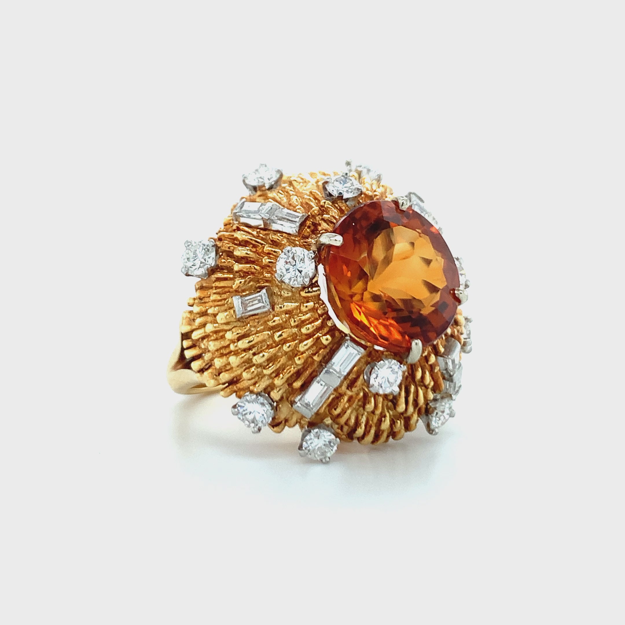 Citrine and Diamond 18K Gold and Platinum Ring