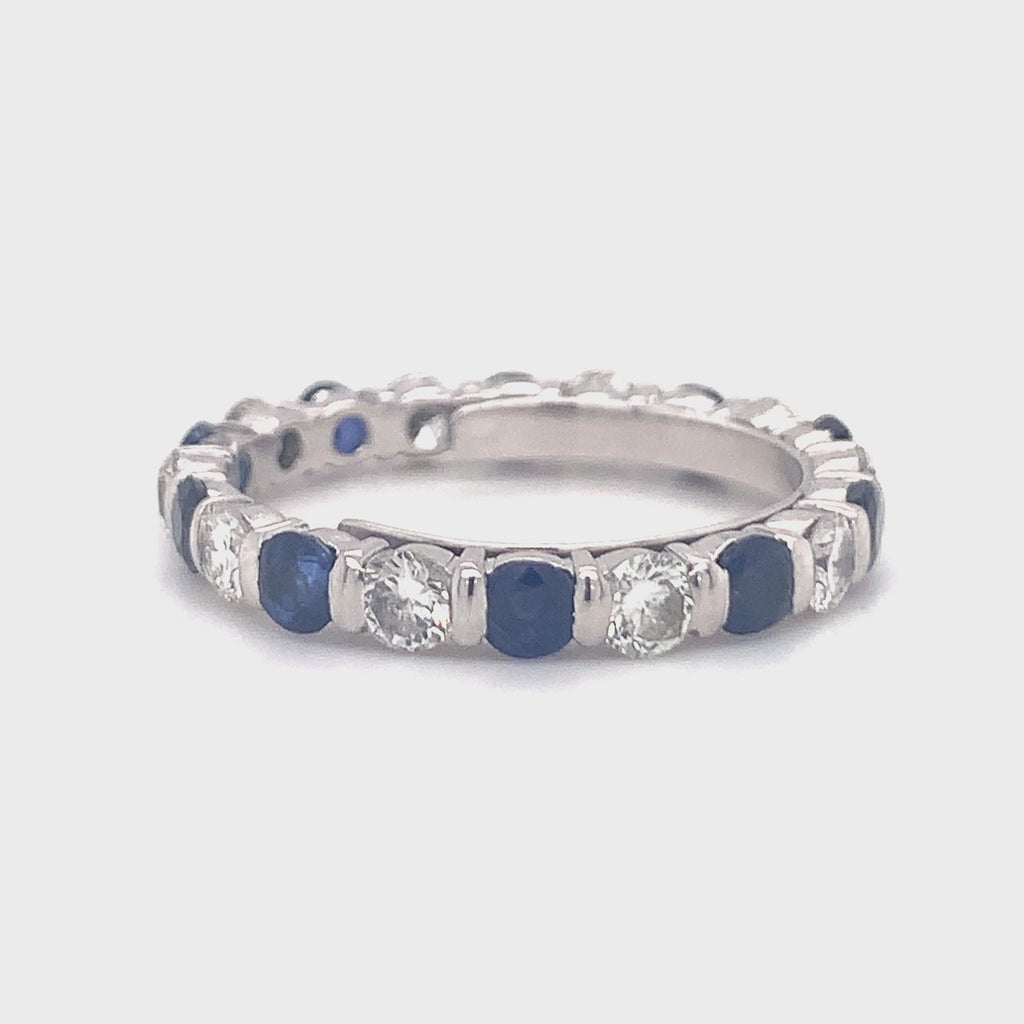 Diamond and Sapphire 18K White Gold Eternity Band Ring, circa 1970s