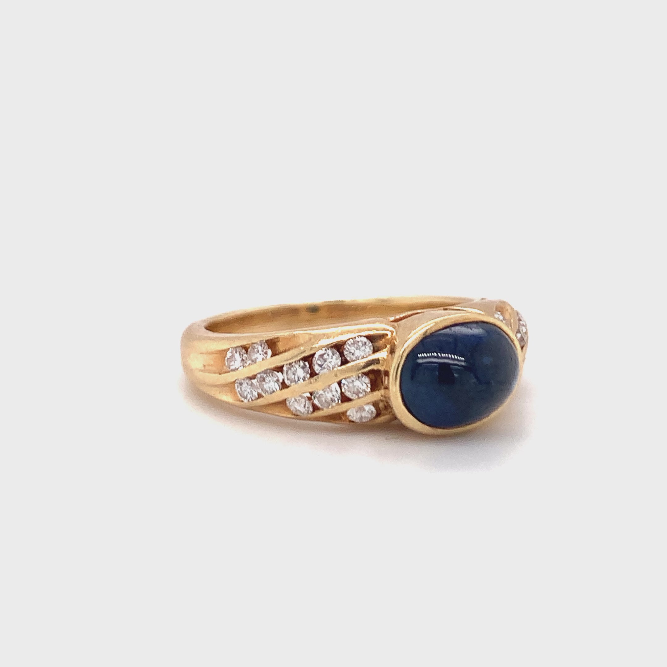 Sapphire and Diamond 14k Yellow Gold Ring, circa 1970s
