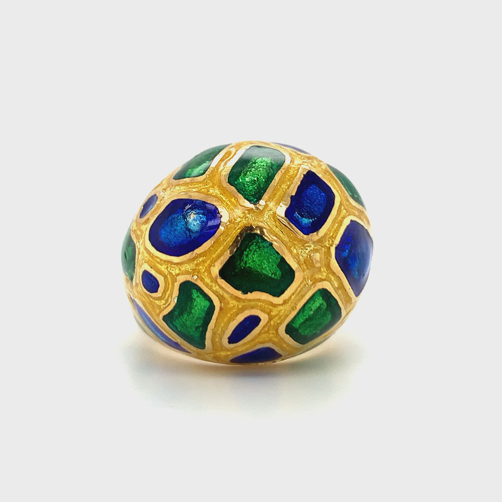 14K Yellow Gold Enamel Dome Ring