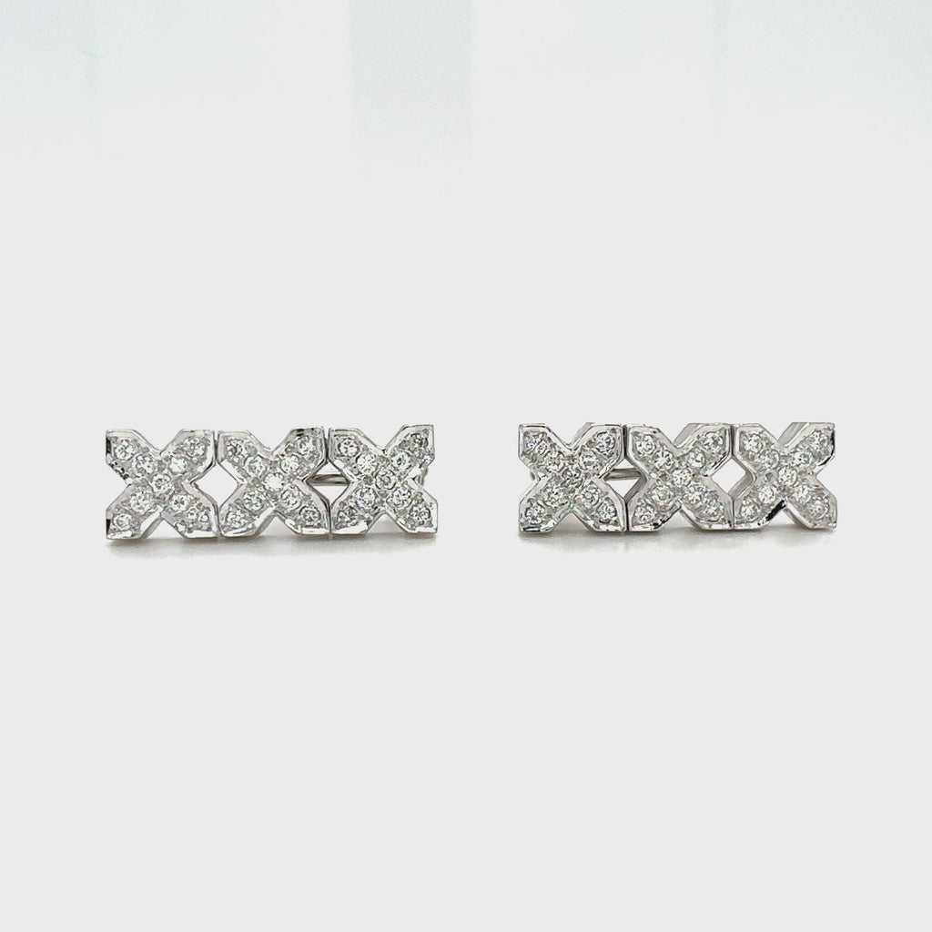 14K White Gold Diamond Link Earrings