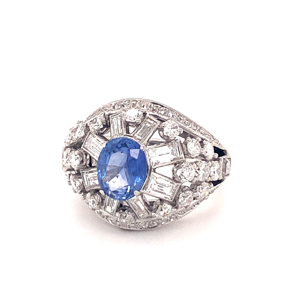 Mid-Century Mauboussin Sapphire and Diamond Platinum Ring, circa 1950s