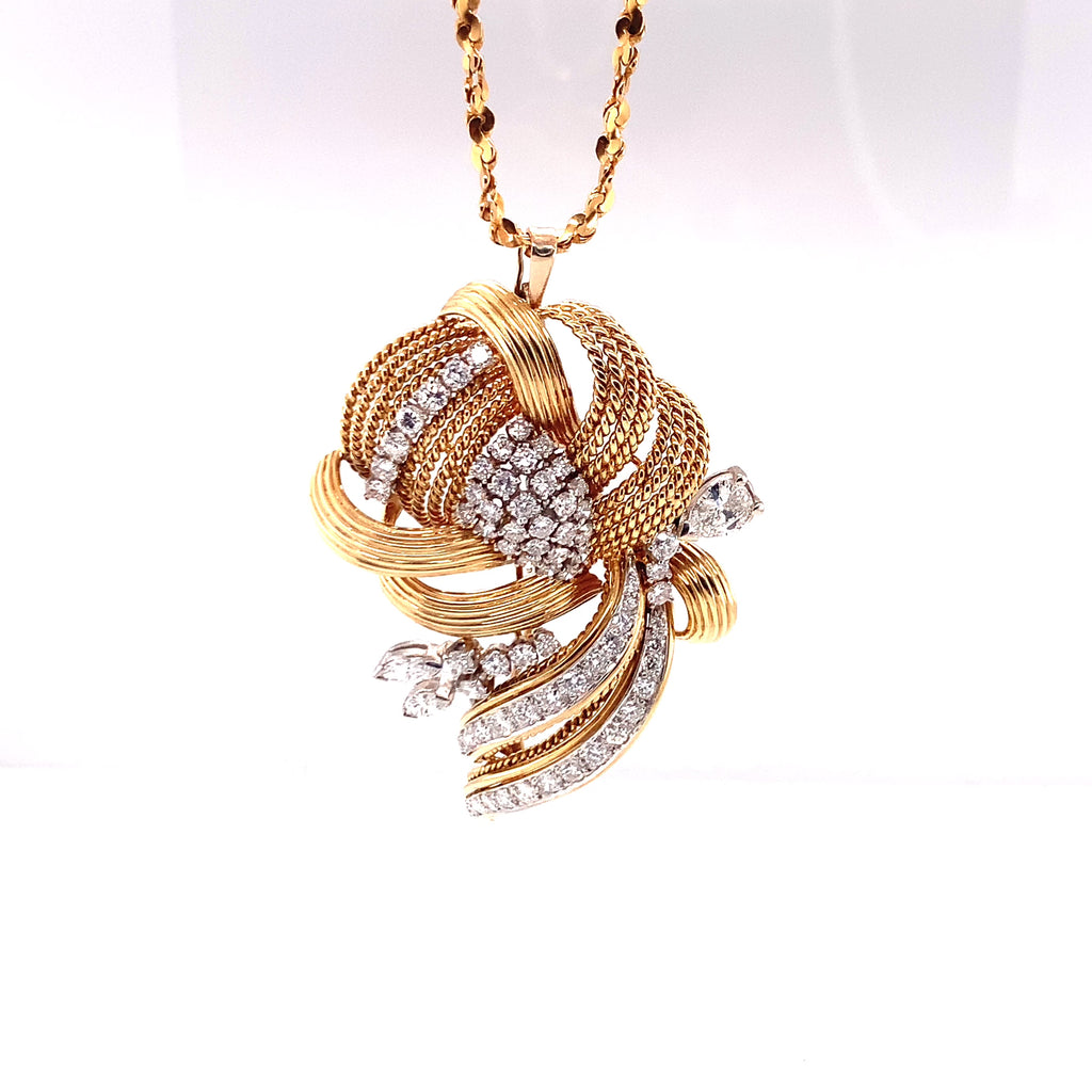 Diamond 18k Yellow and White Gold Brooch / Pendant, circa 1960s