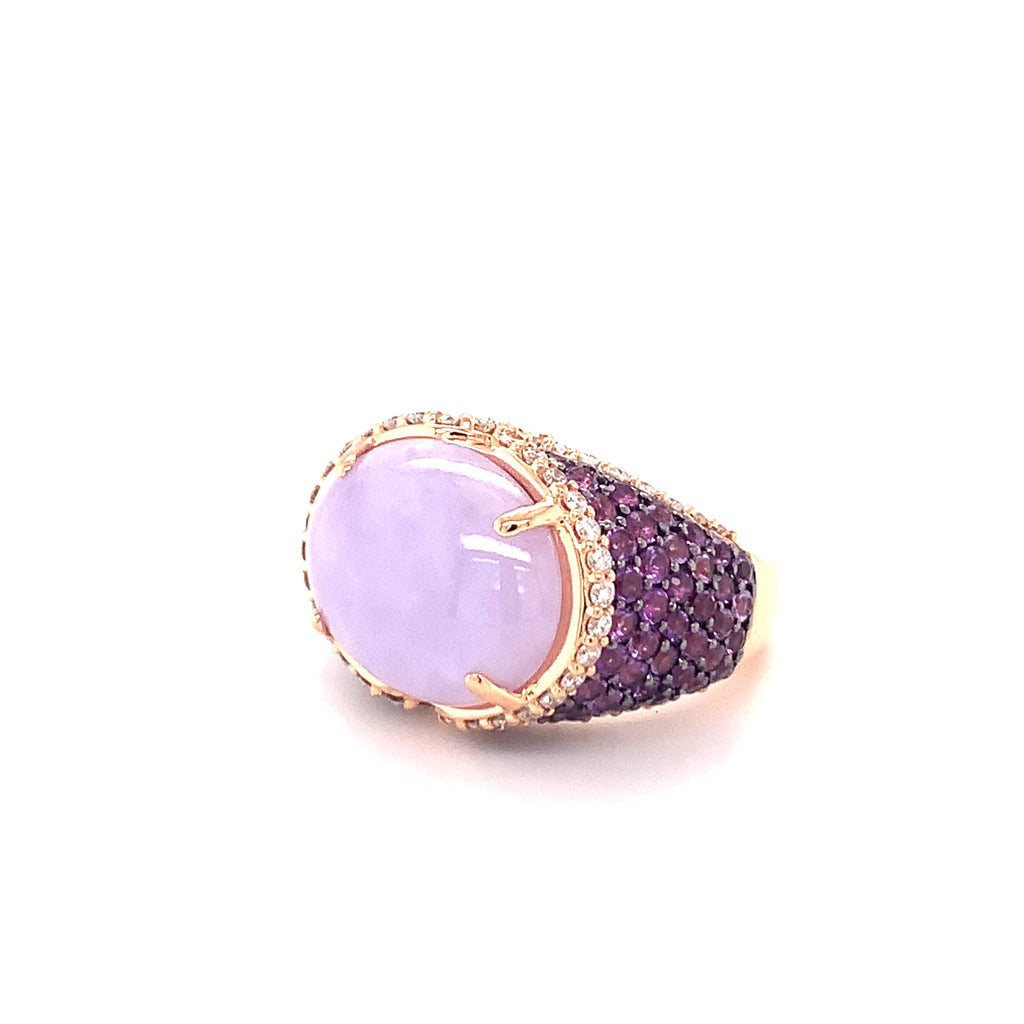 Lavender Jadeite, Amethyst and Diamond 18K Rose Gold Cocktail Ring